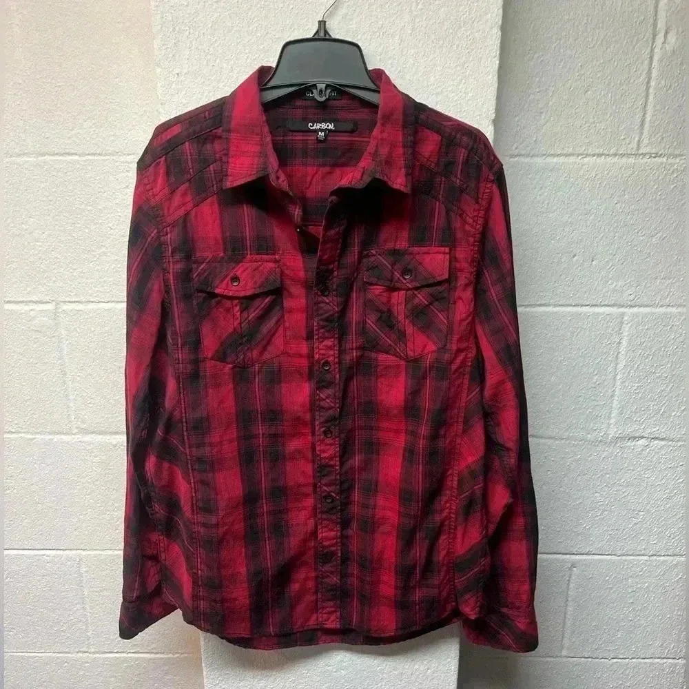 Carbon Men's Plaid Casual Classic Fit Button Shirt Long Sleeve